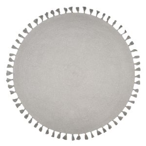 Tapis rond gris argenté avec pompons JOSEPHINE