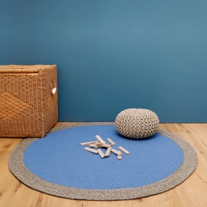 Tapis rond laine tressée NOLAN BLEU