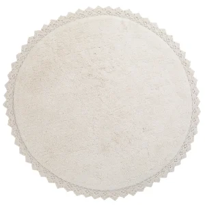 Tapis rond coton lavable finition crochet PERLA ecru