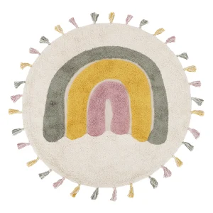 Tapis enfant coton lavable arc en ciel avec pompons RAINBOW MOSS