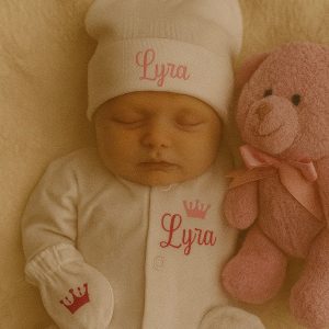 Tenue naissance VELOURS | Couronne Fille