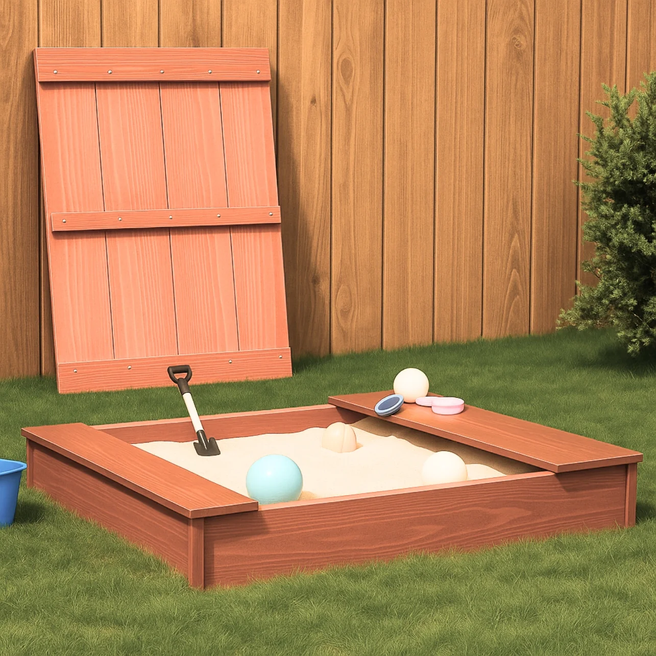 Bac à sable en bois massif avec couvercle – Éveil Montessori pour enfants de 1 à 6 ans au jardin – Image 9