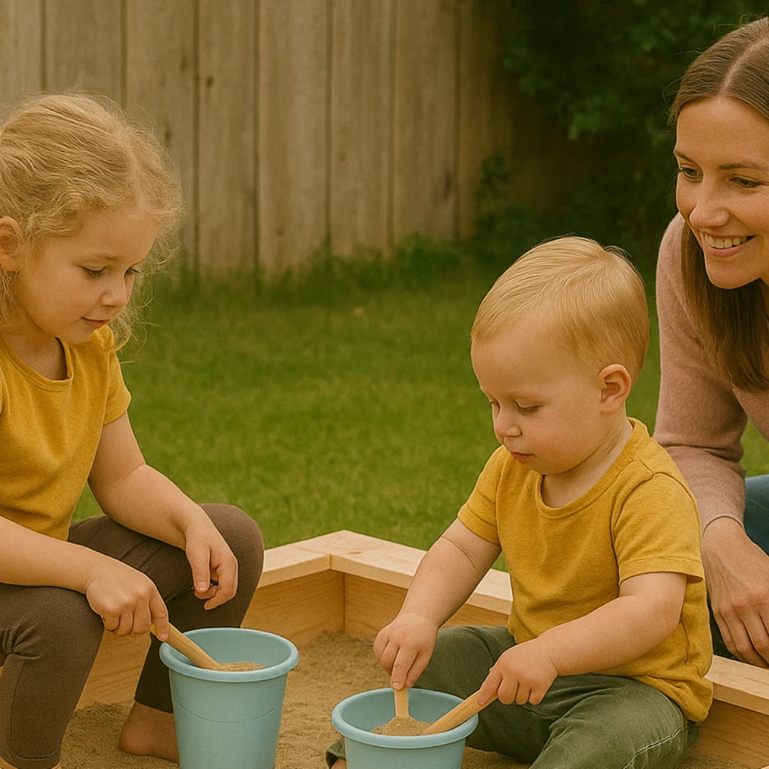 Bac à sable en bois massif avec couvercle – Éveil Montessori pour enfants de 1 à 6 ans au jardin – Image 5
