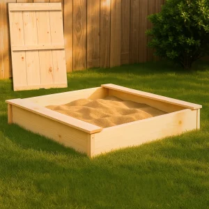 Bac à sable en bois massif avec couvercle – Éveil Montessori pour enfants de 1 à 6 ans au jardin