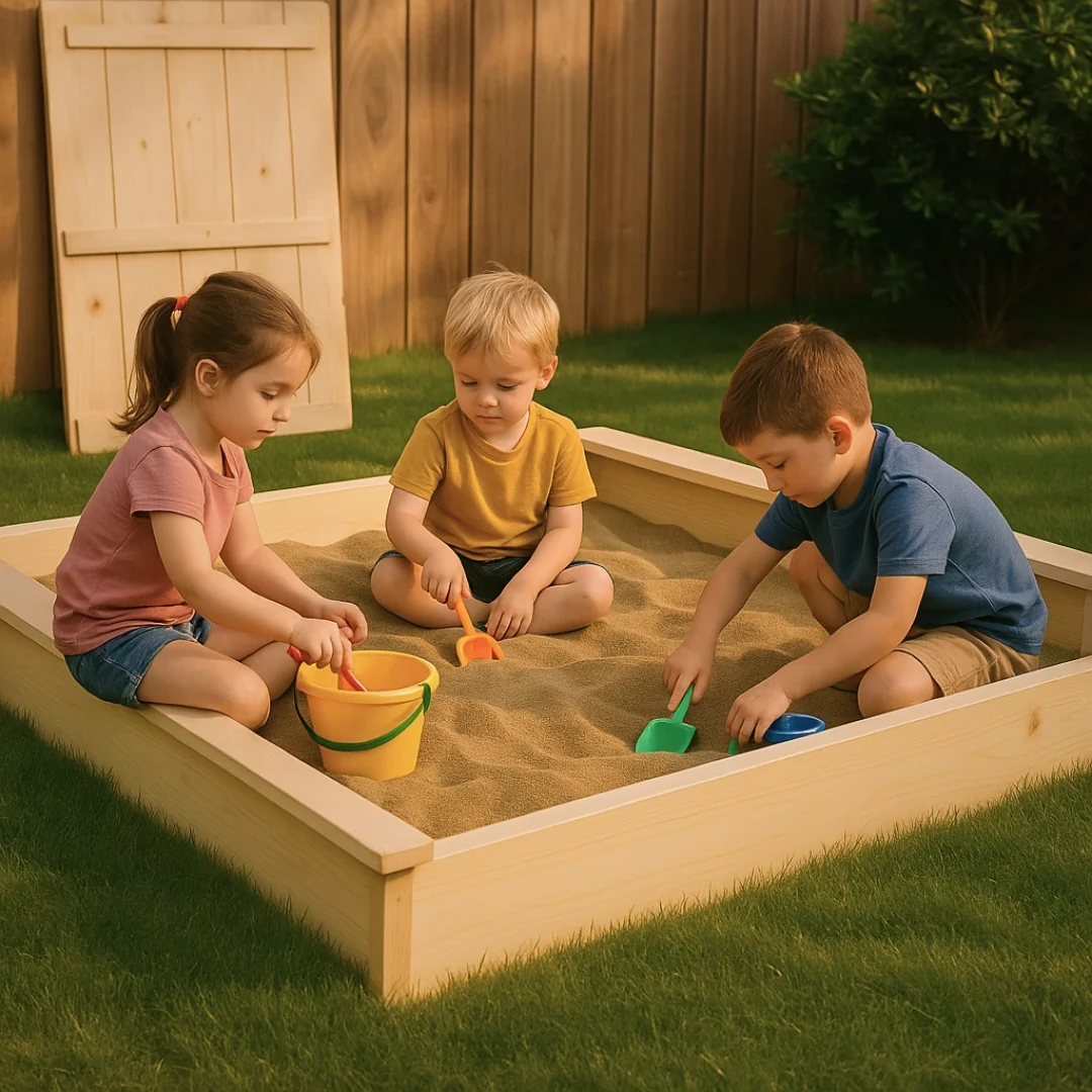 Bac à sable en bois massif avec couvercle – Éveil Montessori pour enfants de 1 à 6 ans au jardin – Image 7