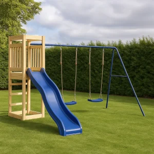 Balançoire double avec Toboggan et Echelle d’escalade – Enfant 3-8 ans - Aire de jeux Montessori sécurité & joie au jardin - Livraison Octobre 2025