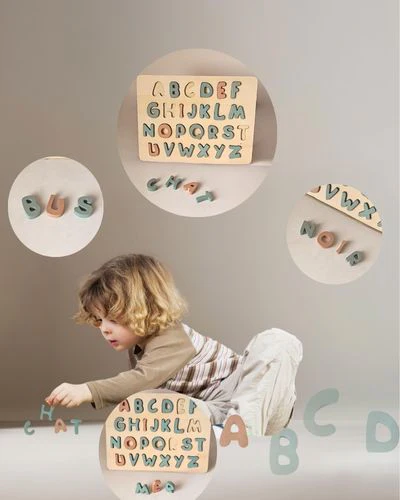 2 en 1 ABC Puzzle de Lettres Alphabet en bois à encastrer et Jeu de mémoire des mots – Image 6