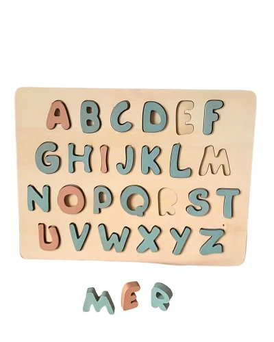 2 en 1 ABC Puzzle de Lettres Alphabet en bois à encastrer et Jeu de mémoire des mots – Image 4