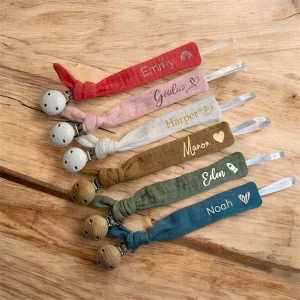 Attache tétine personnalisée en gaze de coton – Bleu