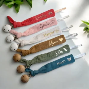 Attache tétine personnalisée en gaze de coton – Vert