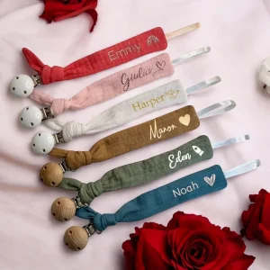 Attache tétine personnalisée en gaze de coton – Sorbet