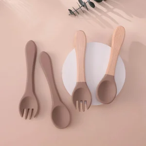 Couverts Bébé Silicone et Bois
