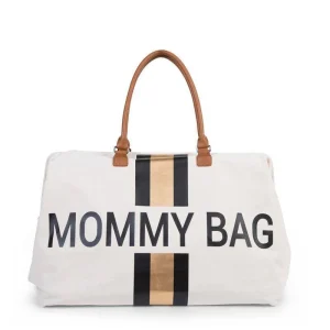 Mommy Bag Sac à Langer - Ecru Rayures Noir Or