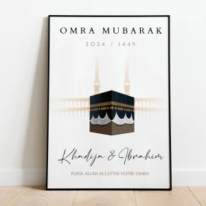 Affiche Omra Mubarak Kaaba avec minaret en perspective
