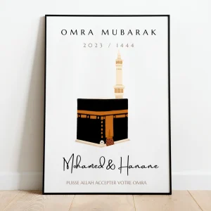 Affiche Omra Mubarak Kaaba Noir avec Minaret