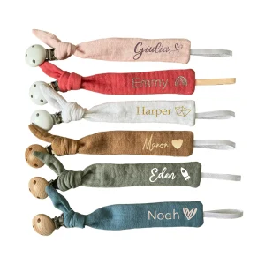 Attache tétine personnalisée en gaze de coton – Sable