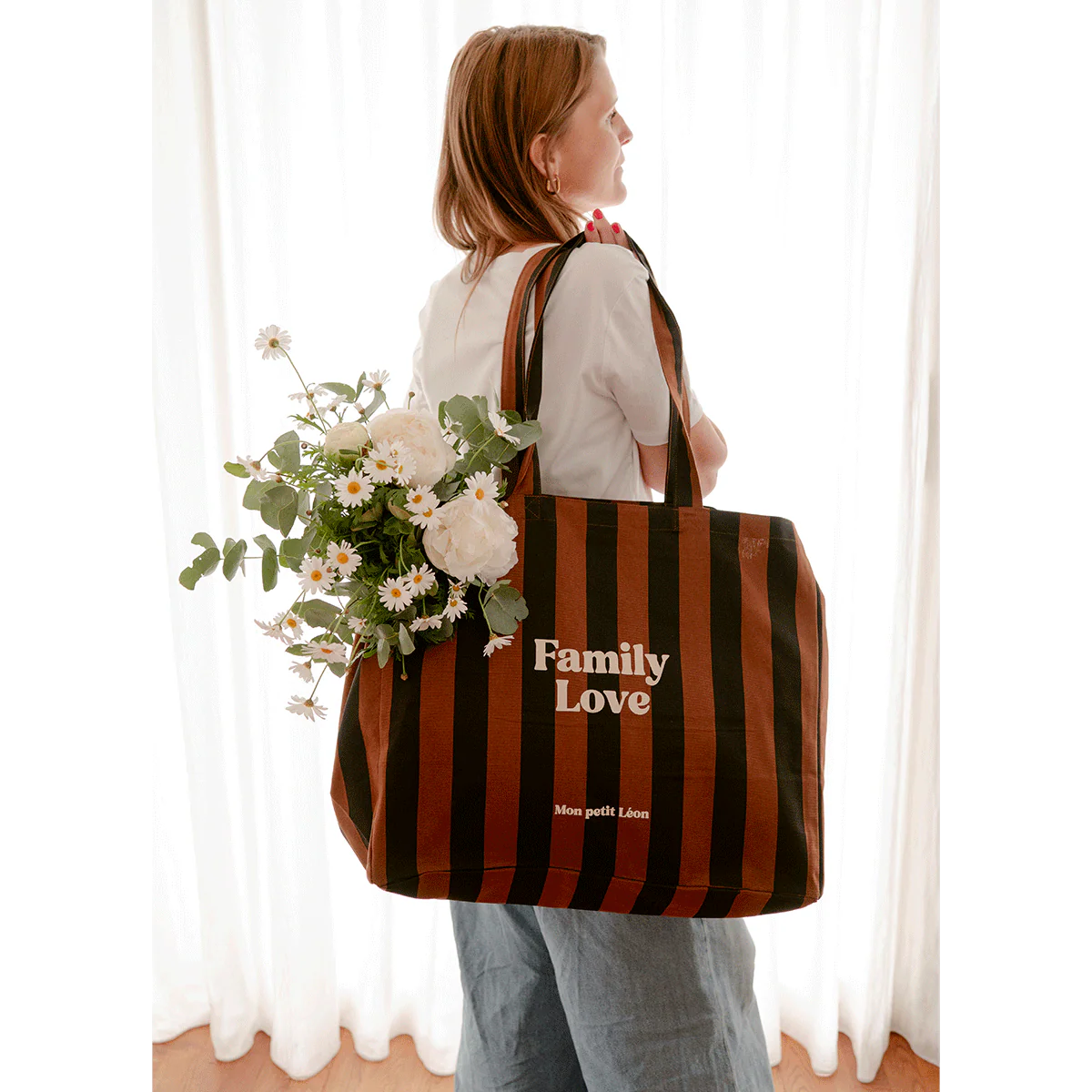 Cabas FAMILY LOVE - Rayé Noir/Marron – Image 2