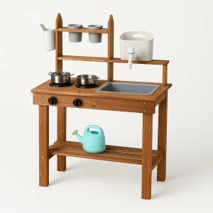 Cuisine d’extérieur en bois Montessori – Jeux, Aventures Sensorielles & Autonomie- Enfant 2-5 ans