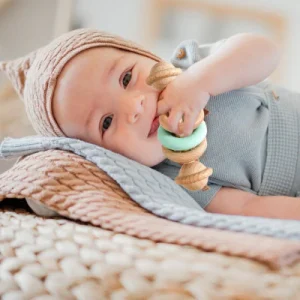 Hochet pour bebe -  Silicone et Bois, jouets sensoriels pour bébé
