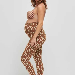 Legging de grossesse camel imprimé fleurs géométriques