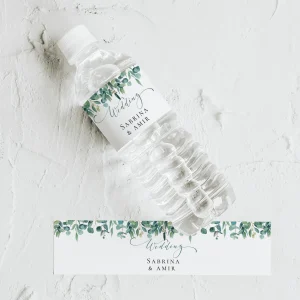 Lot de 5 Etiquettes Petites Bouteilles Eau Mariage Eucalyptus