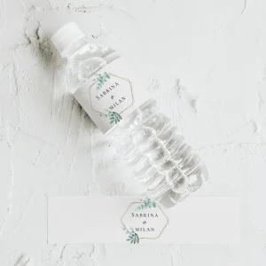 Lot de 5 Etiquettes Petites Bouteilles Eau Mariage Hexagone Eucalyptus