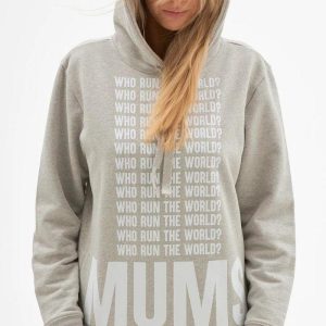 Sweat Allaitement à Capuche "Who Run the World" - Gris