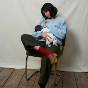 Pull d’allaitement en coton, maille douce – bleu océan