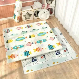 Tapis mousse bébé, double face et pliable poisson colorié, 200x180cm
